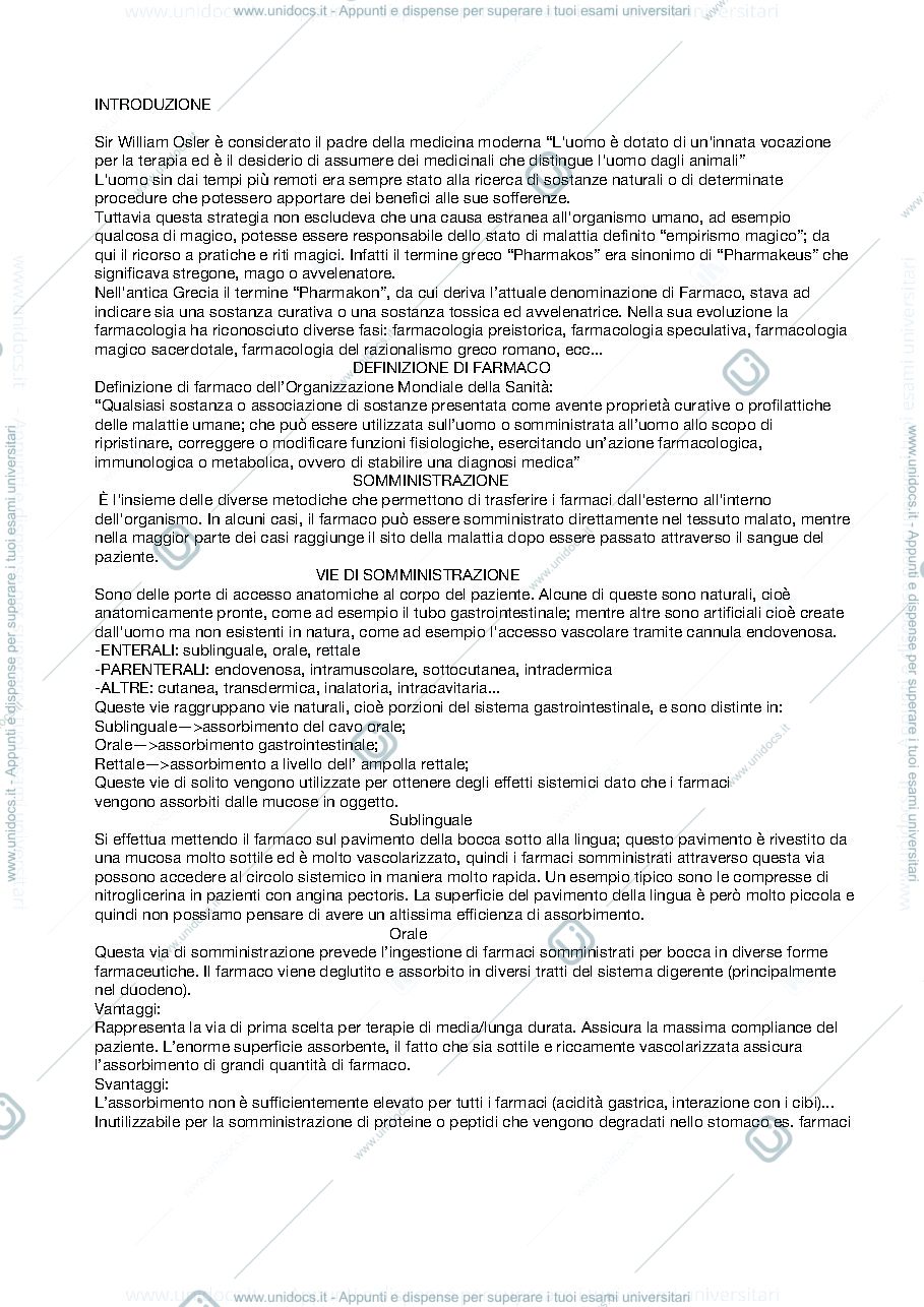 Anteprima pagina 1 — Farmacologia del primo anno di infermieristica 