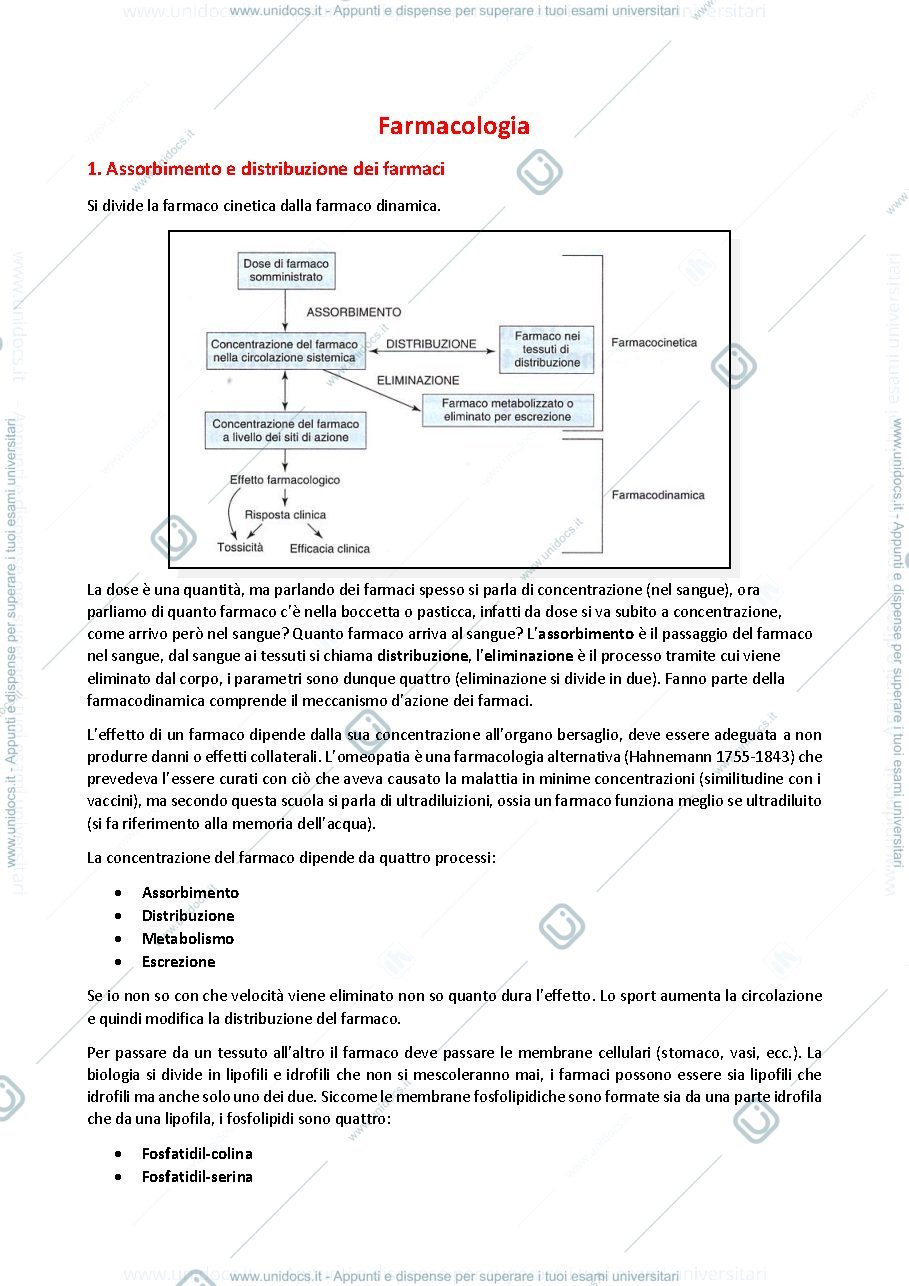 Anteprima pagina 1 — Appunti Farmacologia - Pellegrini