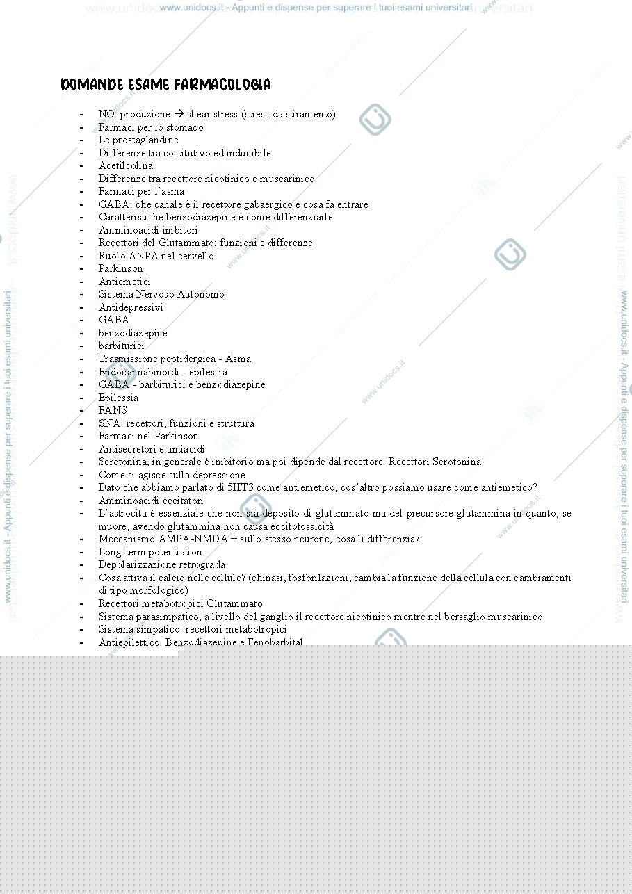 Anteprima pagina 1 — Domande farmacologia