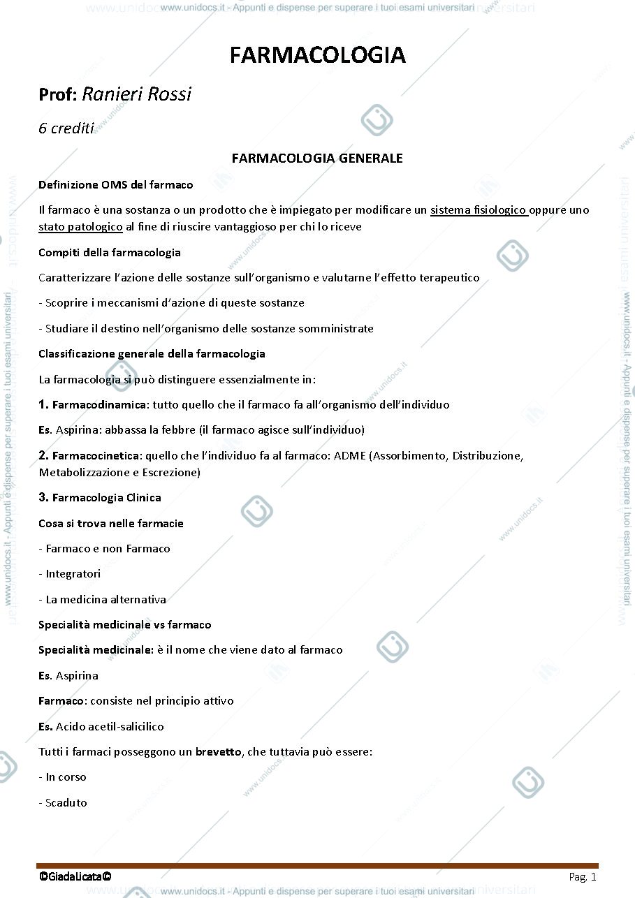 Anteprima pagina 1 — Farmacologia