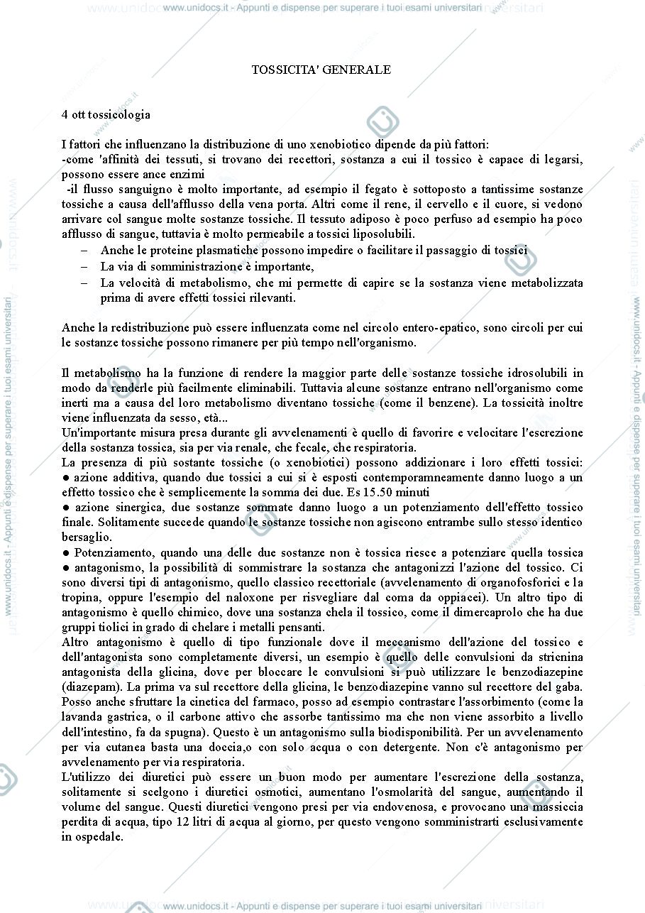 Anteprima pagina 1 — Appunti tossicologia 