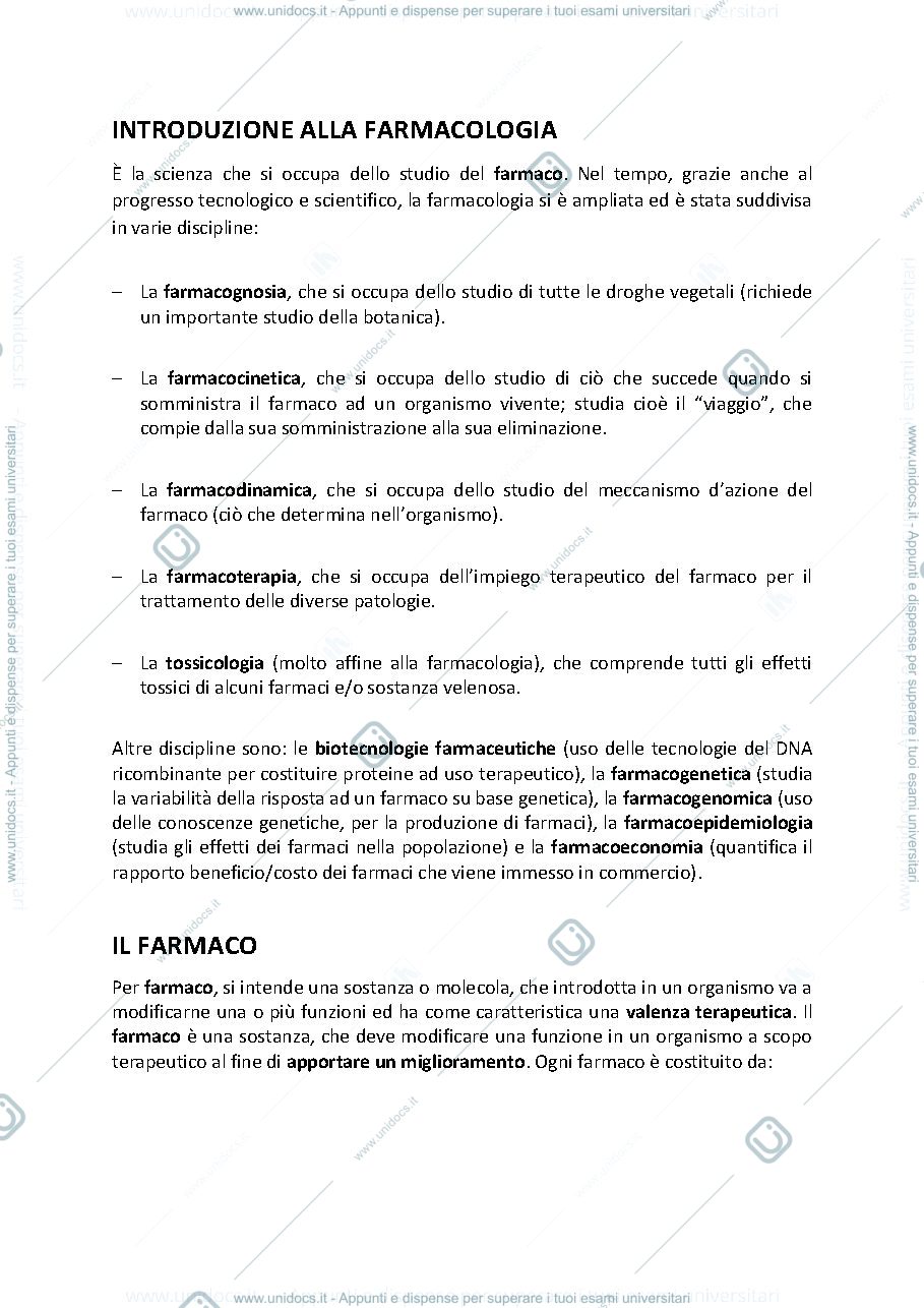 Anteprima pagina 1 — Lezioni di Farmacologia