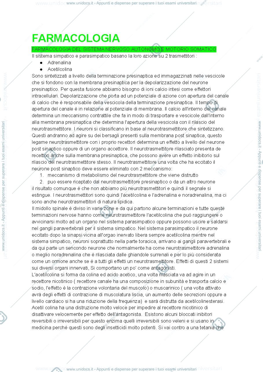Anteprima pagina 1 — Farmacologia 