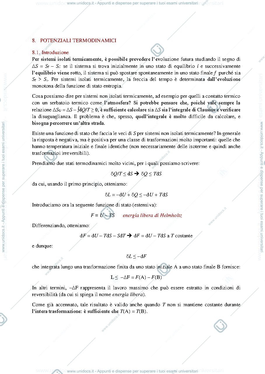 Anteprima pagina 1 — 08_Potenziali Termodinamici