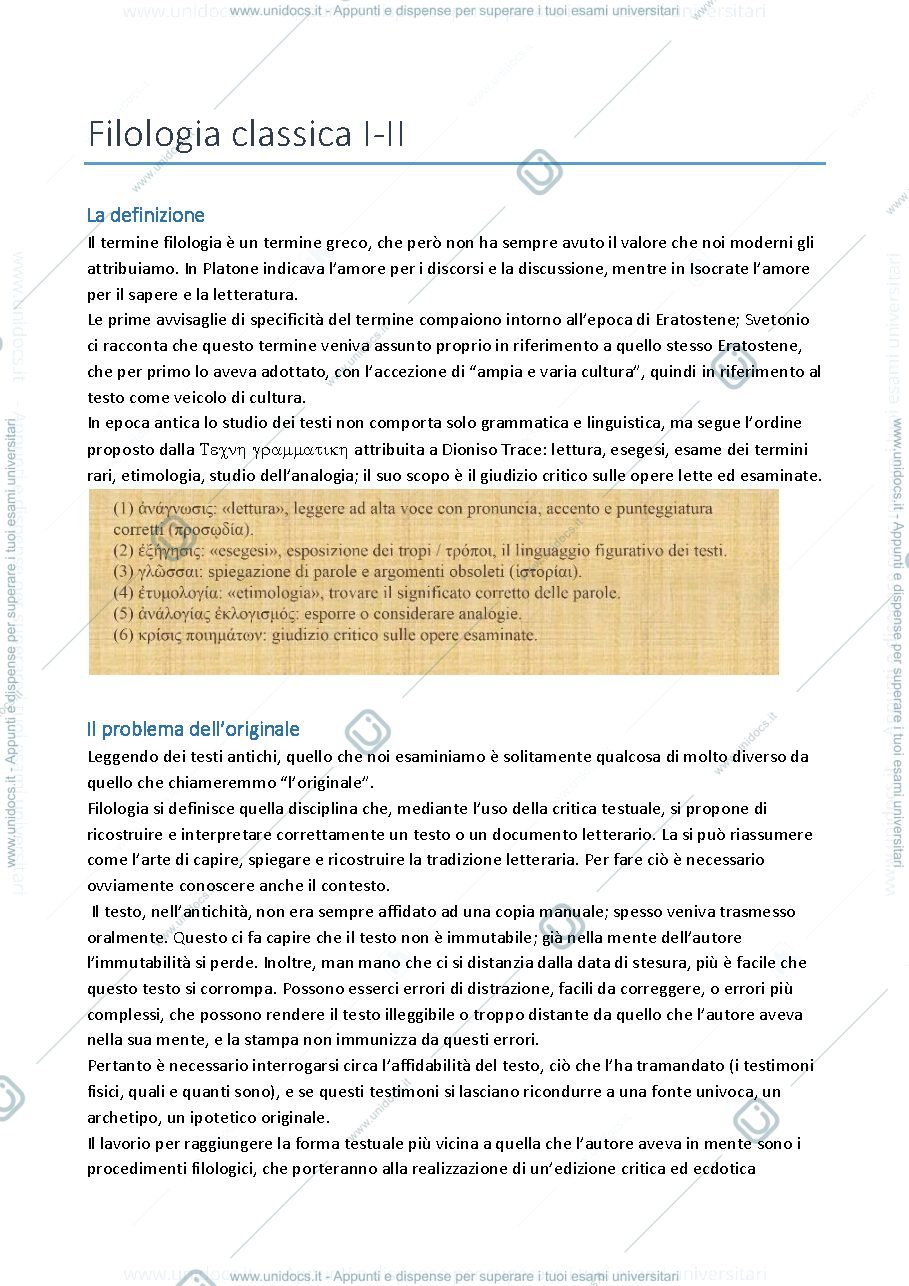 Anteprima pagina 1 — Appunti completi di filologia