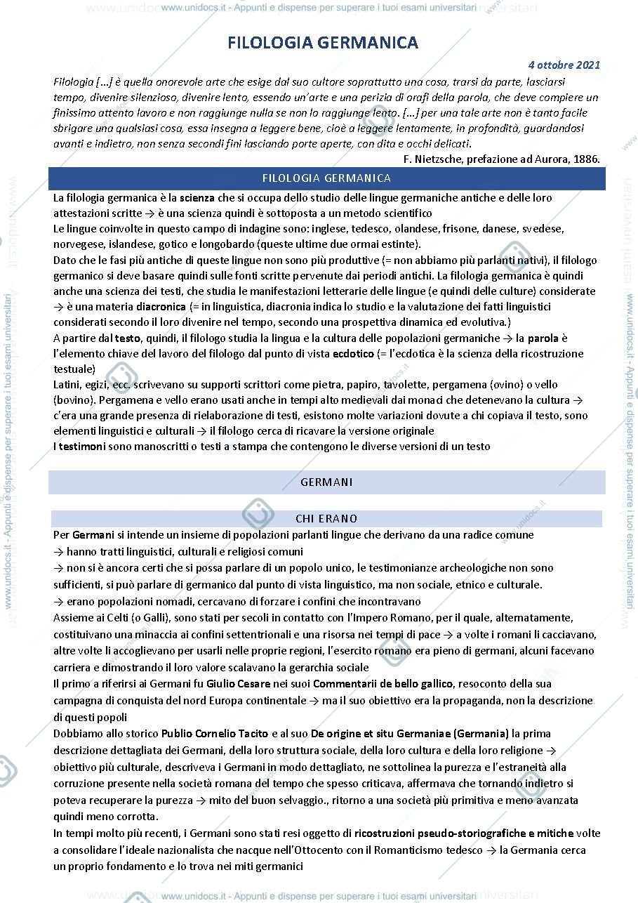 Anteprima pagina 1 — Appunti Filologia Germanica 2021/2022