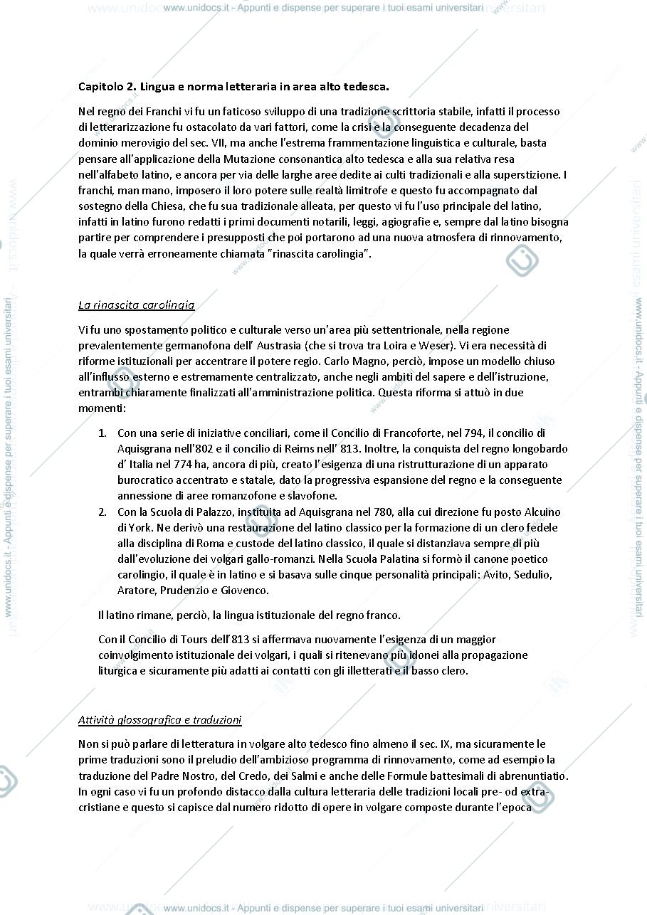 Anteprima pagina 1 — Riassunto del Cap.2 di "Medioevo volgare germanico"