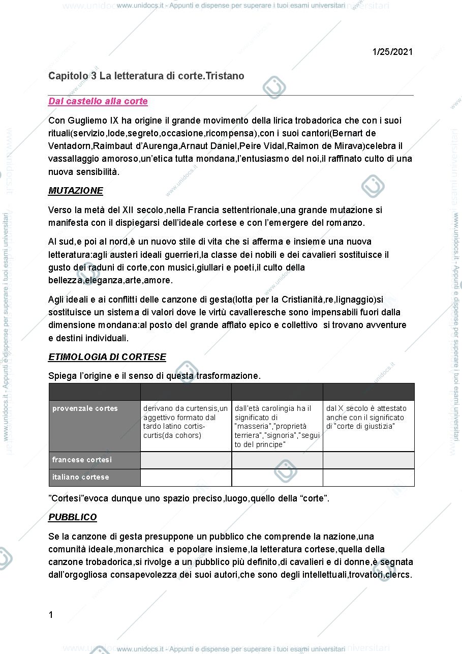 Anteprima pagina 1 — La letteratura di corte.Tristano 