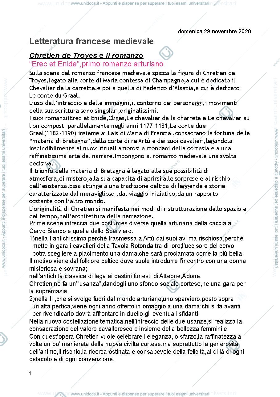 Anteprima pagina 1 — Letteratura francese medievale