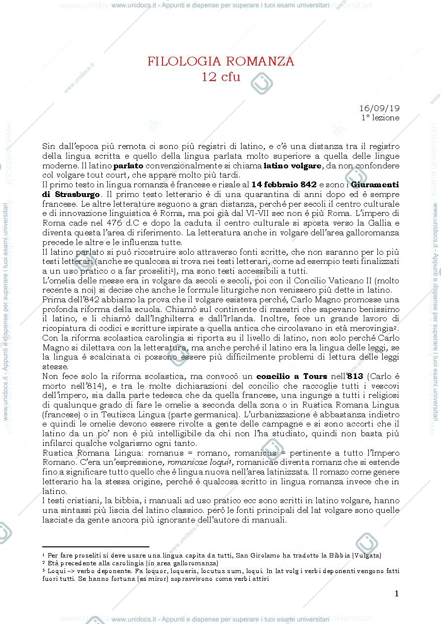 Anteprima pagina 1 — Lingue romanze e analisi dei testi medievali
