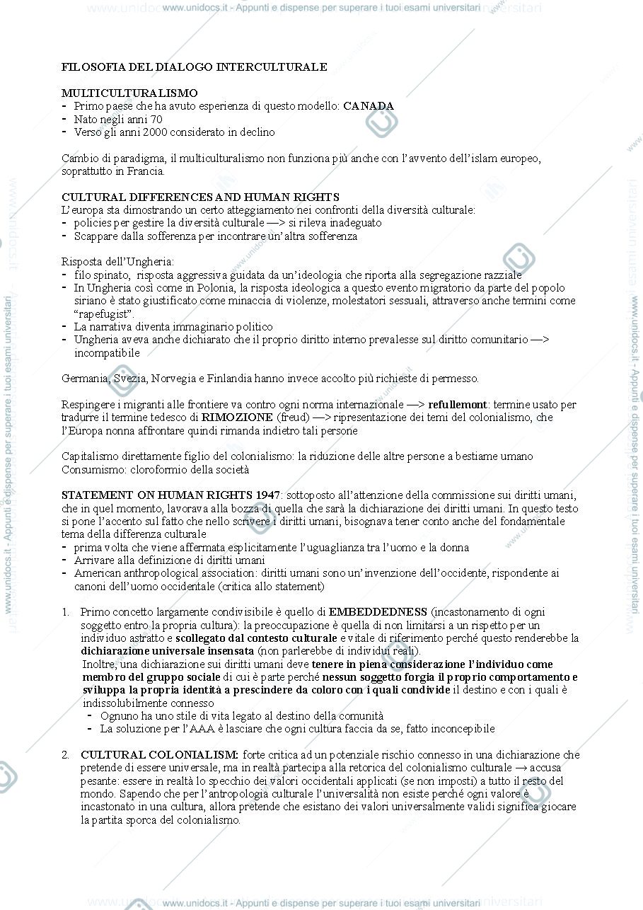 Anteprima pagina 1 — Filosofia del Dialogo Interculturale - Appunti