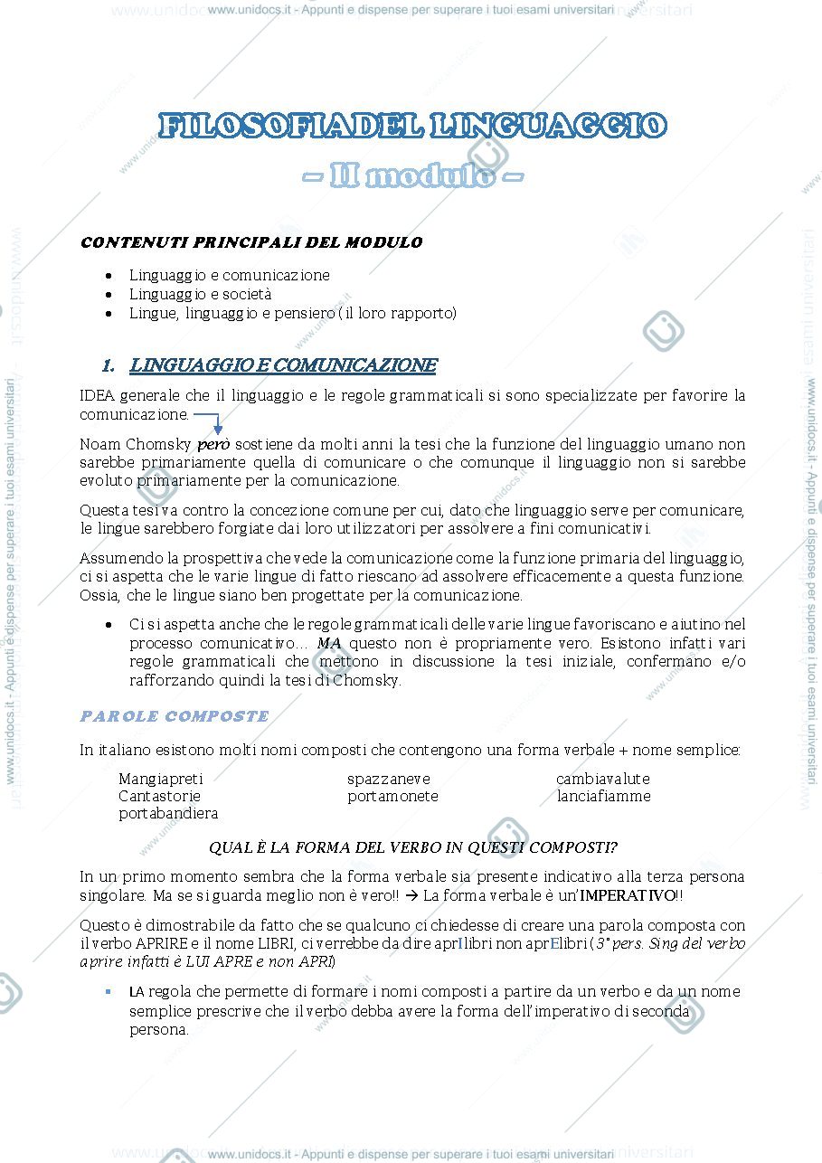 Anteprima pagina 1 — Filosofia del linguaggio-secondo modulo