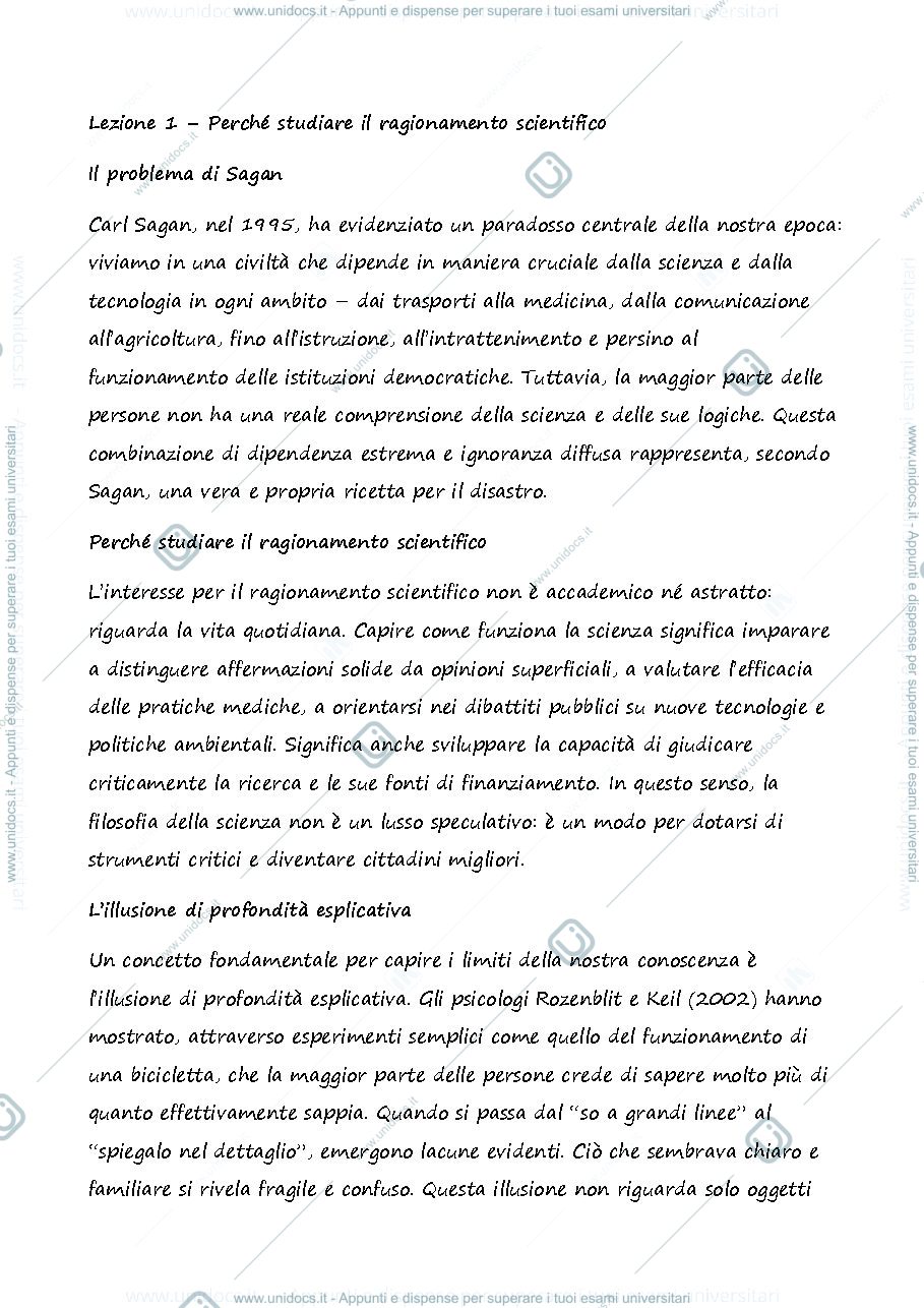 Anteprima pagina 1 — Appunti prime 2 lezioni di "introduzione al metodo scientifico"