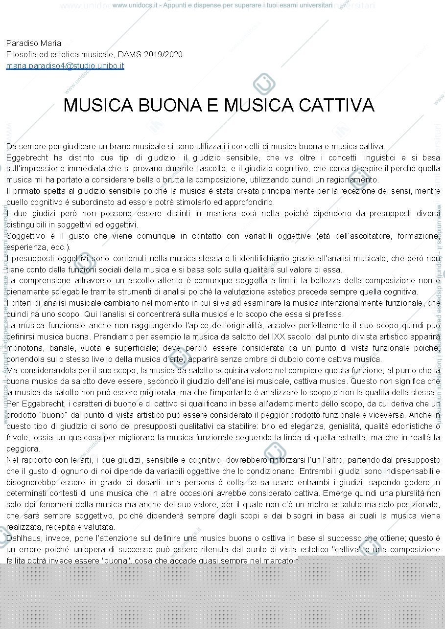 Anteprima pagina 1 — Musica buona e musica cattiva 