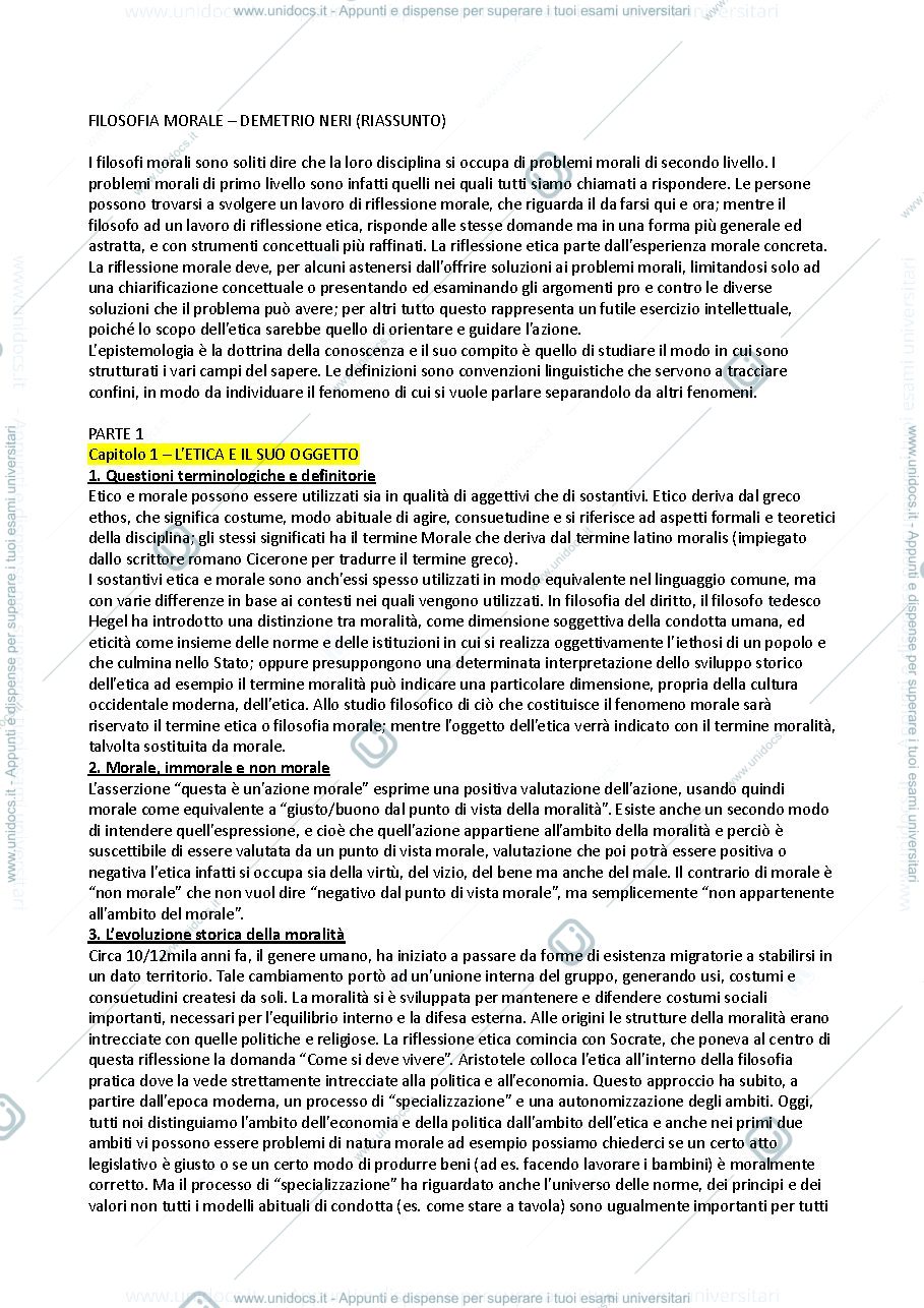 Anteprima pagina 1 — Filosofia Morale - Manuale di Demetrio Neri