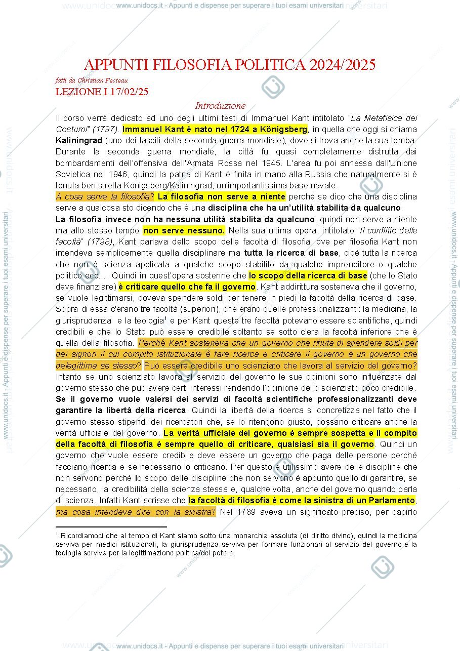 Anteprima pagina 1 — Appunti Filosofia Politica PT1