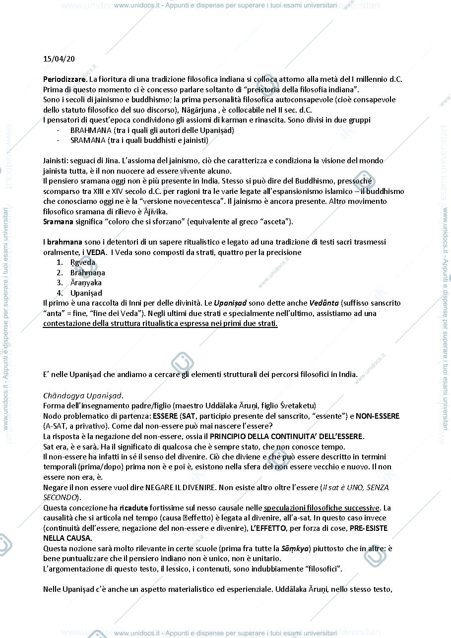 Anteprima pagina 1 — Appunti filosofie dell'India e dell'Asia orientale 2020