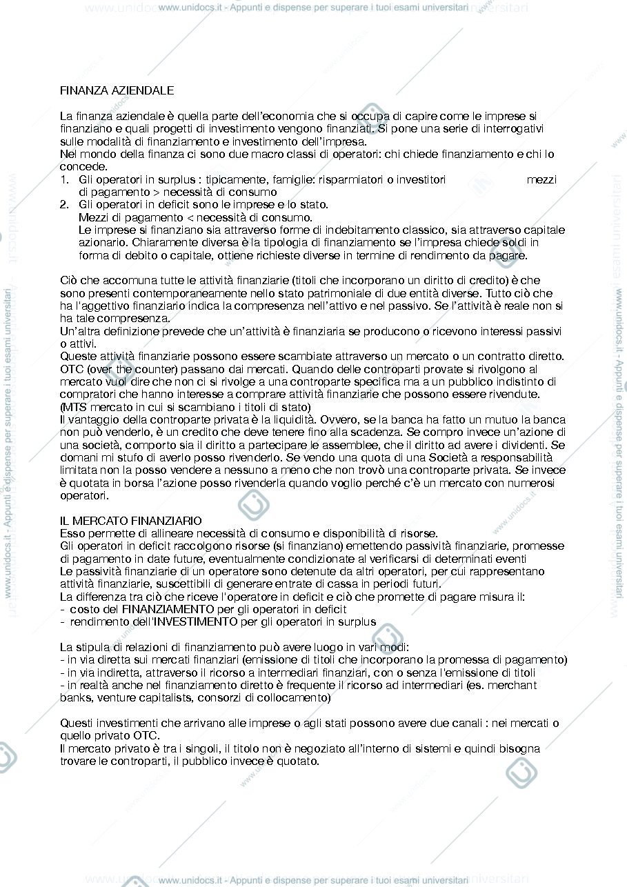 Anteprima pagina 1 — finanza aziendale