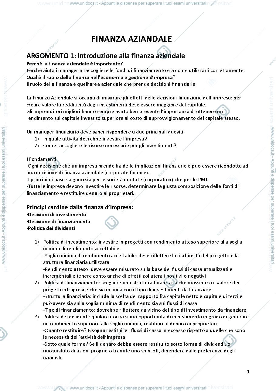 Anteprima pagina 1 — Finanza Aziendale