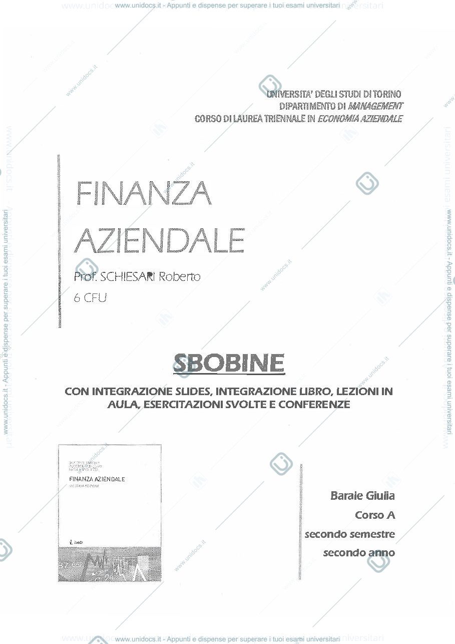 Anteprima pagina 1 — Appunti Finanza Aziendale