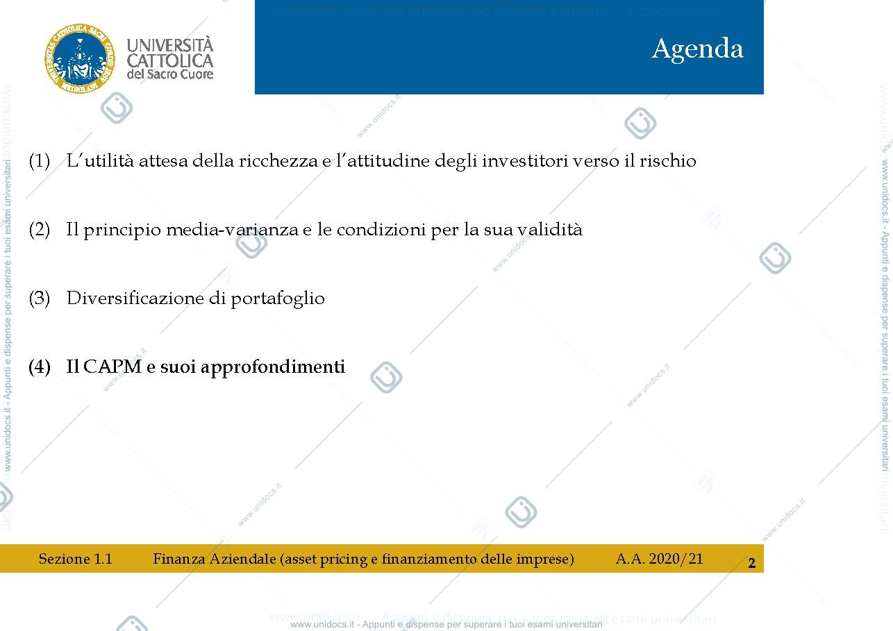 Anteprima pagina 2 — slides finanza aziendale (asset pricing)