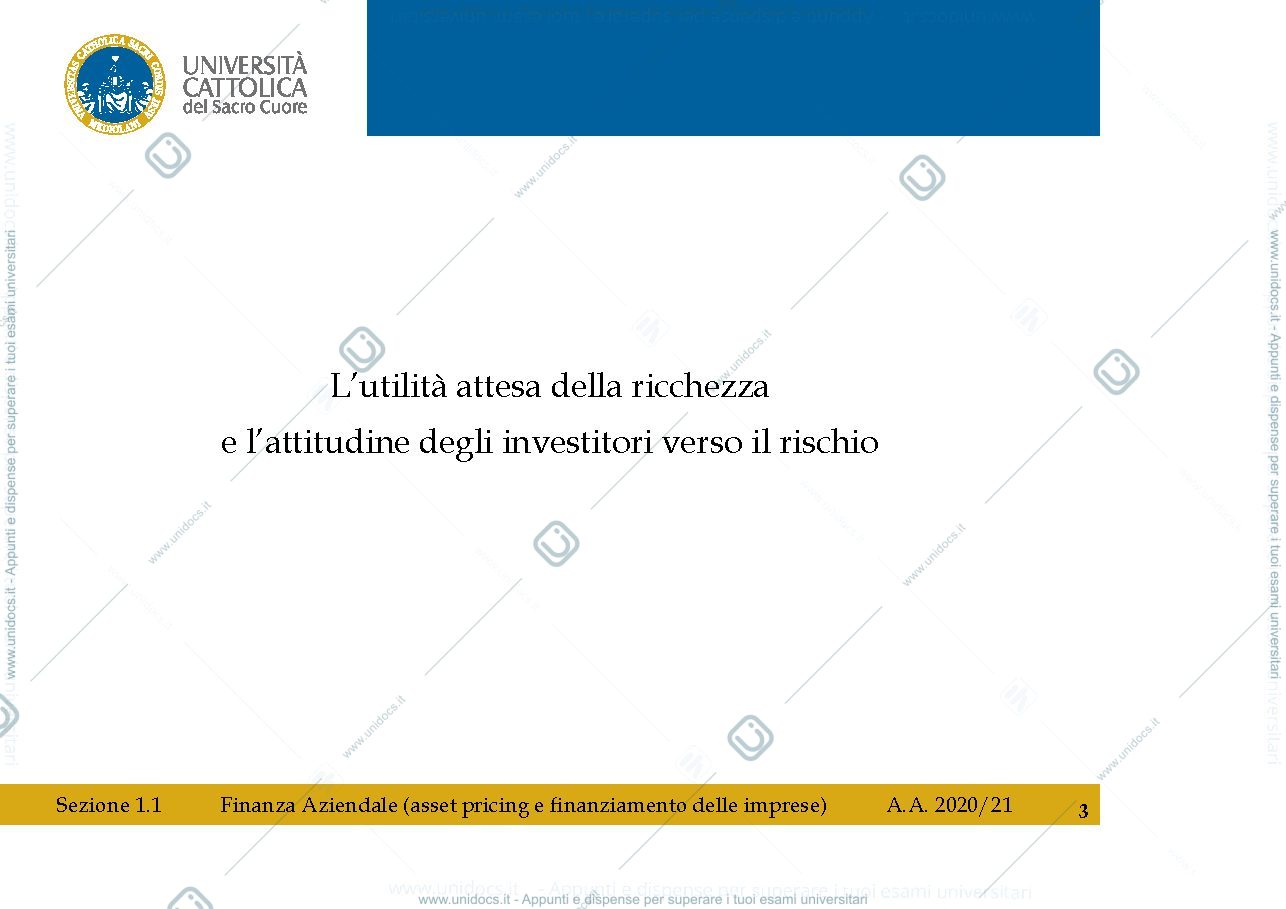 Anteprima pagina 3 — slides finanza aziendale (asset pricing)