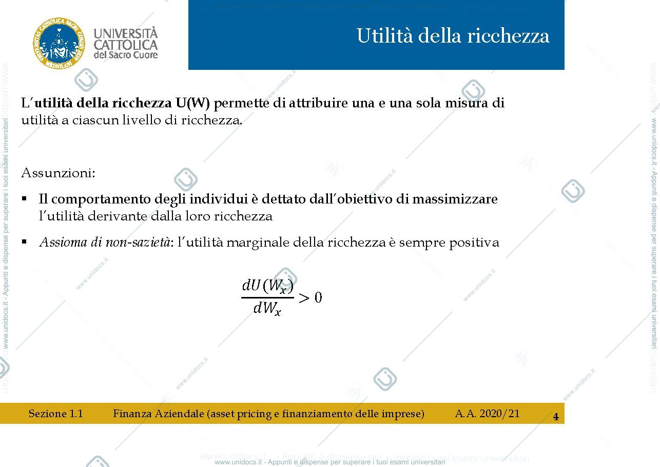 Anteprima pagina 4 — slides finanza aziendale (asset pricing)