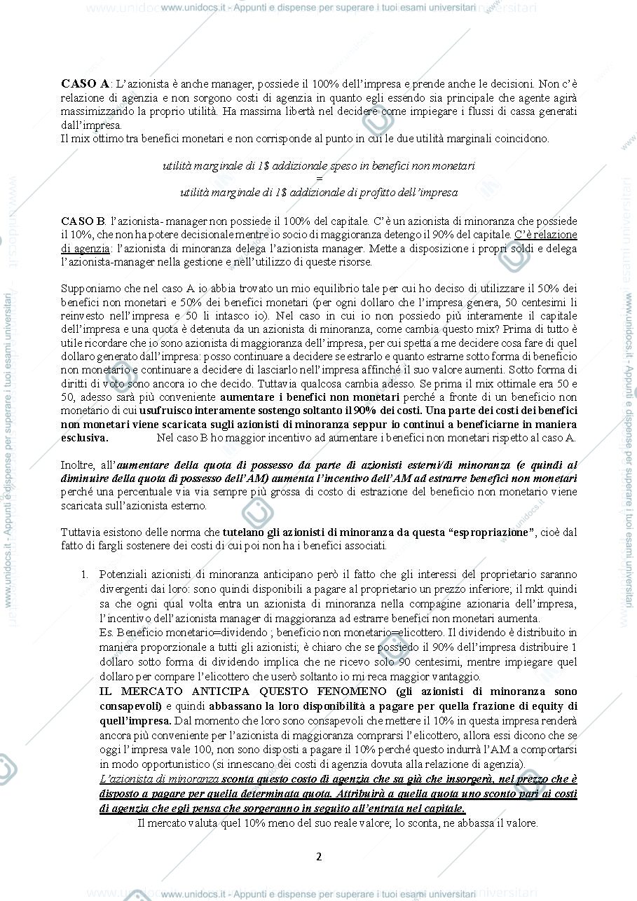 Anteprima pagina 2 — Parte 3 corso di finanza aziendale (asset pricing) - costi di agenzia 