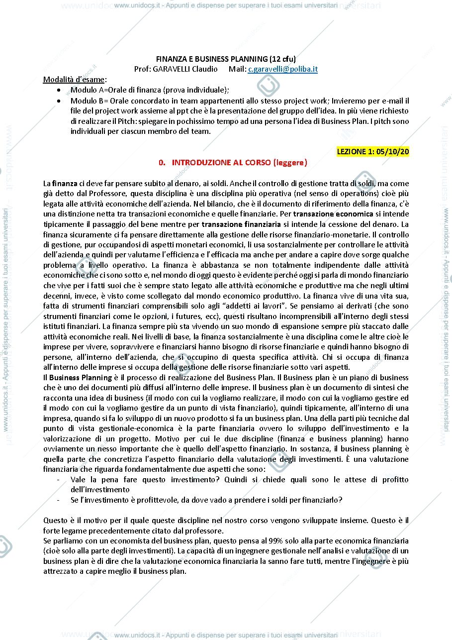 Anteprima pagina 1 — Appunti finanza