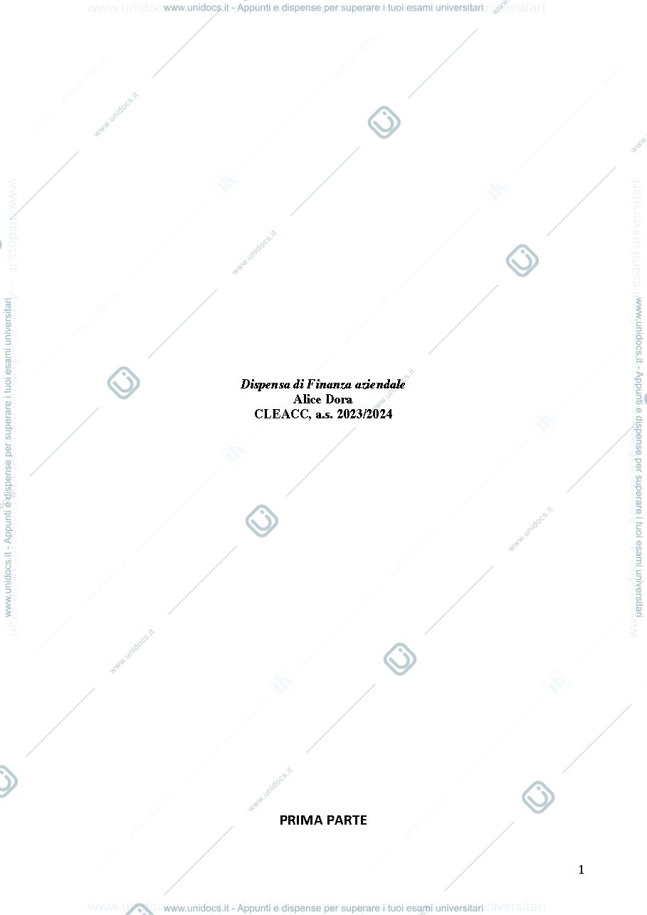 Anteprima pagina 1 — appunti prima parte finanza 1 (aziendale)