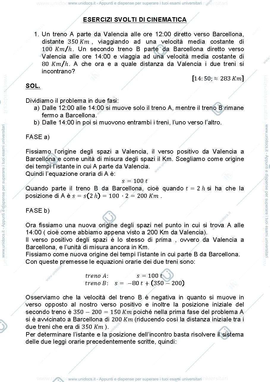 Anteprima pagina 1 — Esercizi cinematica 