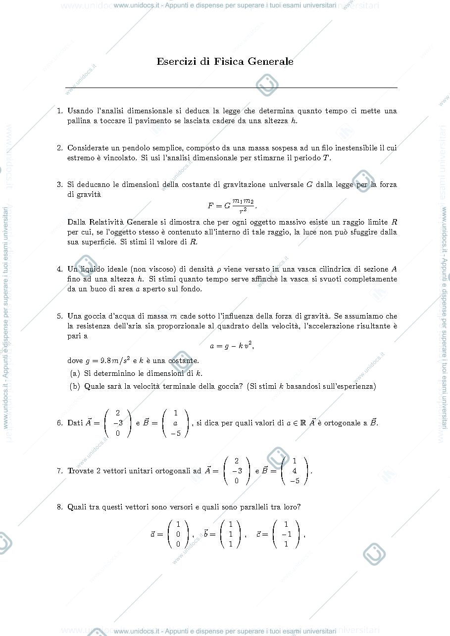 Anteprima pagina 1 — Esercizi Fisica generale