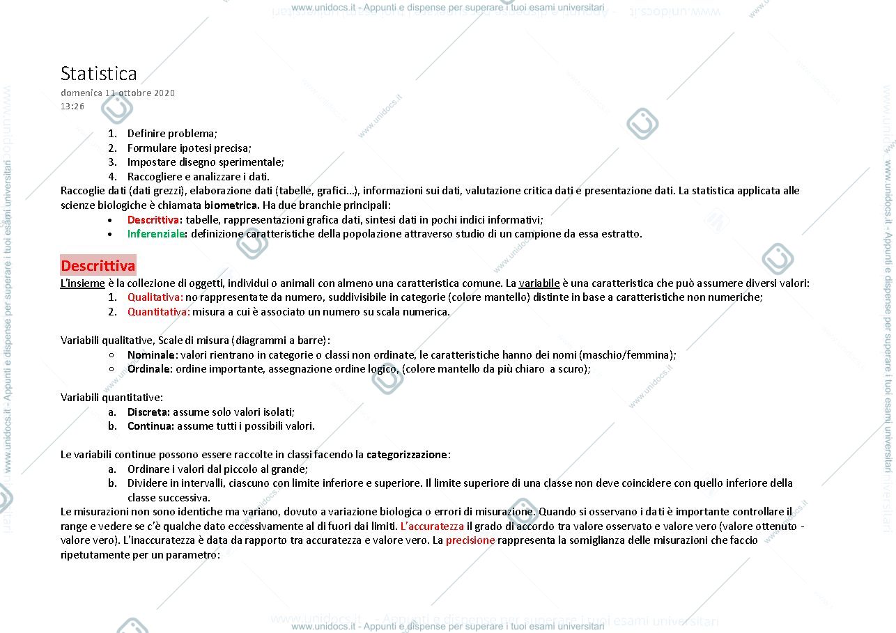 Anteprima pagina 1 — Biostatistica