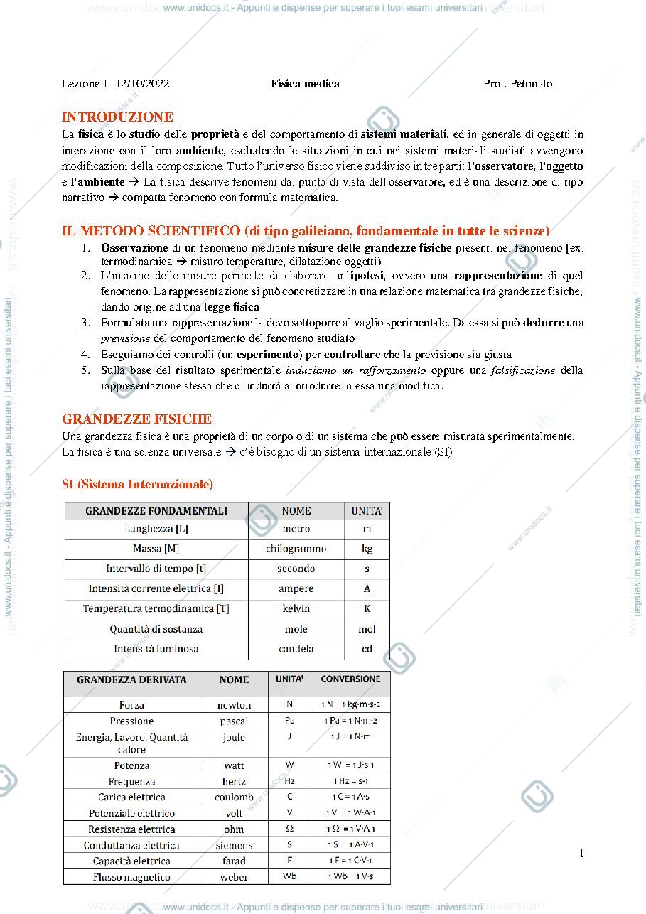 Anteprima pagina 1 — Grandezze fisiche, vettori, cenni di meccanica