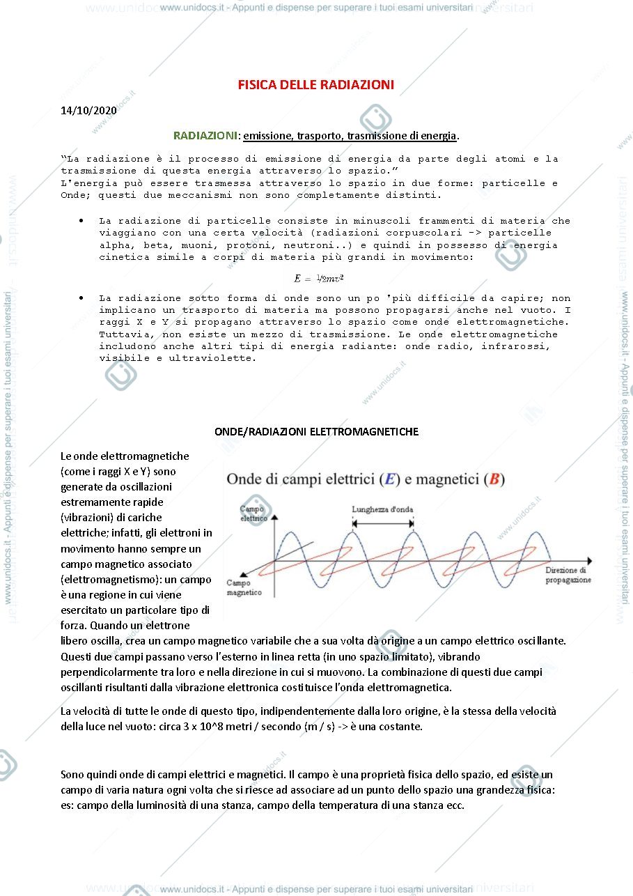 Anteprima pagina 1 — Fisica delle radiazioni (Orecchini)