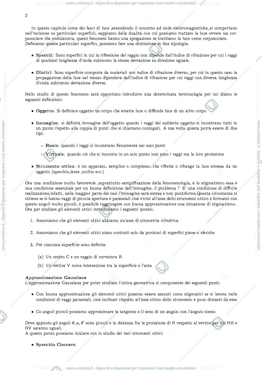 Anteprima pagina 2 — Capitolo su ottica geometrica