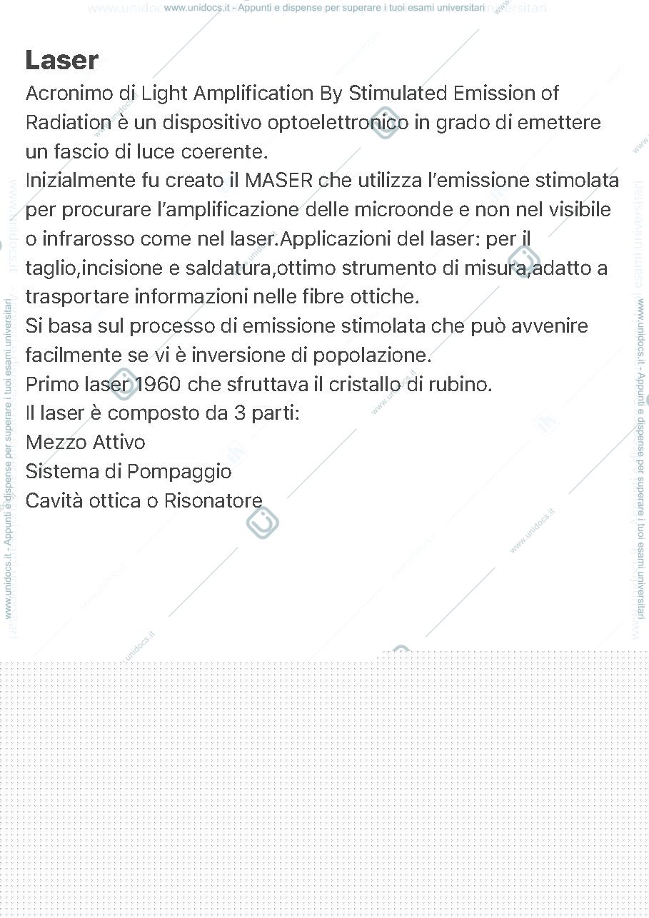 Anteprima pagina 1 — Appunti fisica del laser da libro