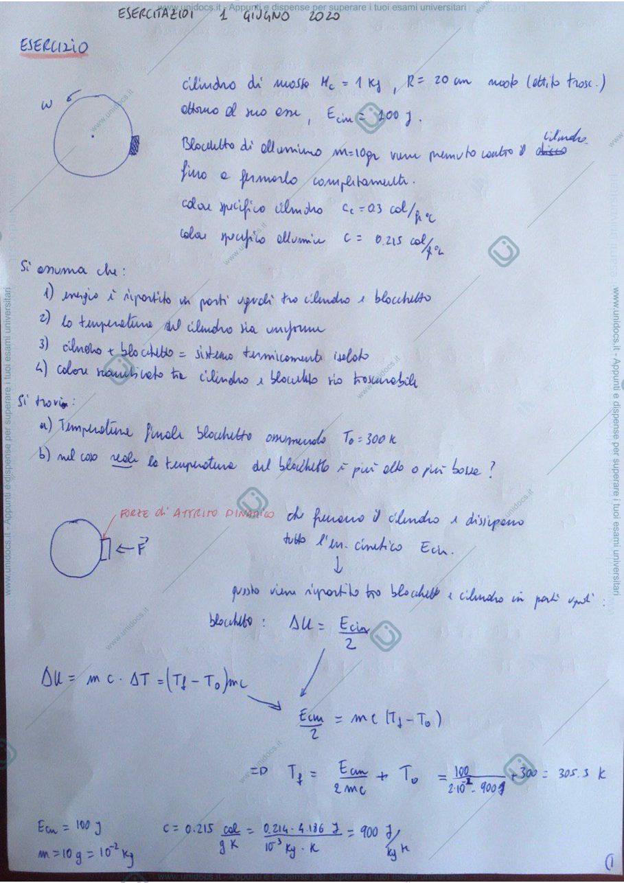 Anteprima pagina 1 — esercitazione termodinamica
