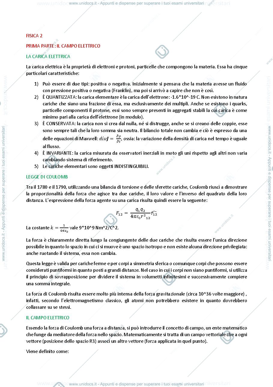 Anteprima pagina 1 — Fisica Generale T-2 Riassunti