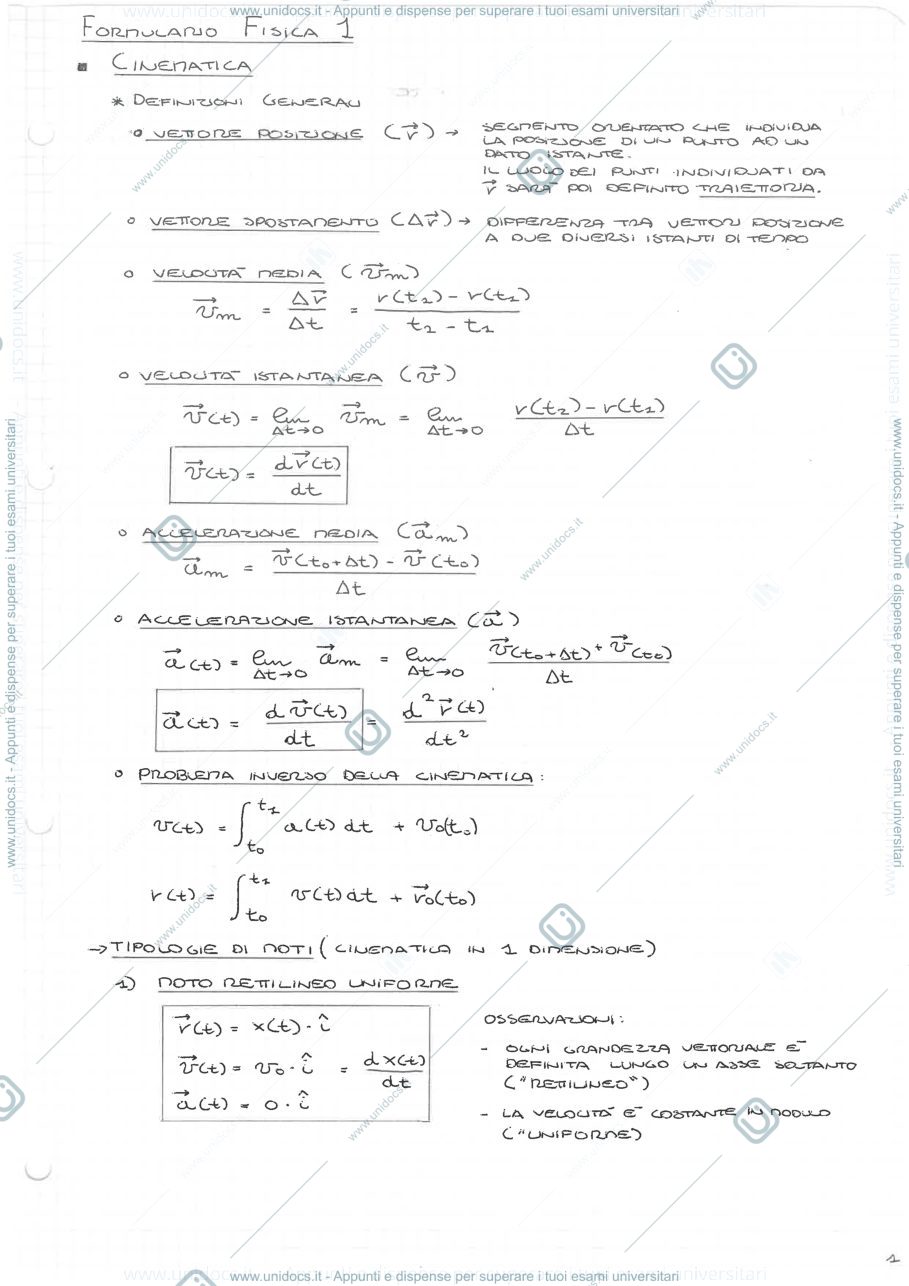 Anteprima pagina 1 — Formulario di Fisica Generale T-A