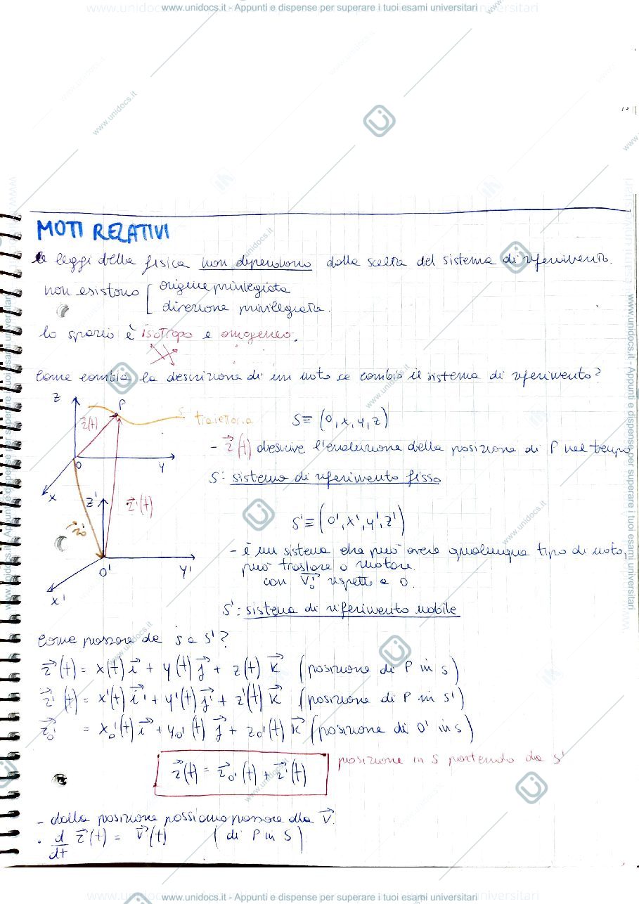 Anteprima pagina 1 — Moti Relativi e Sistemi di Punti Materiali