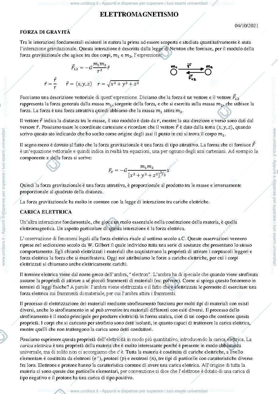 Anteprima pagina 1 — Appunti di Fisica II - modulo I