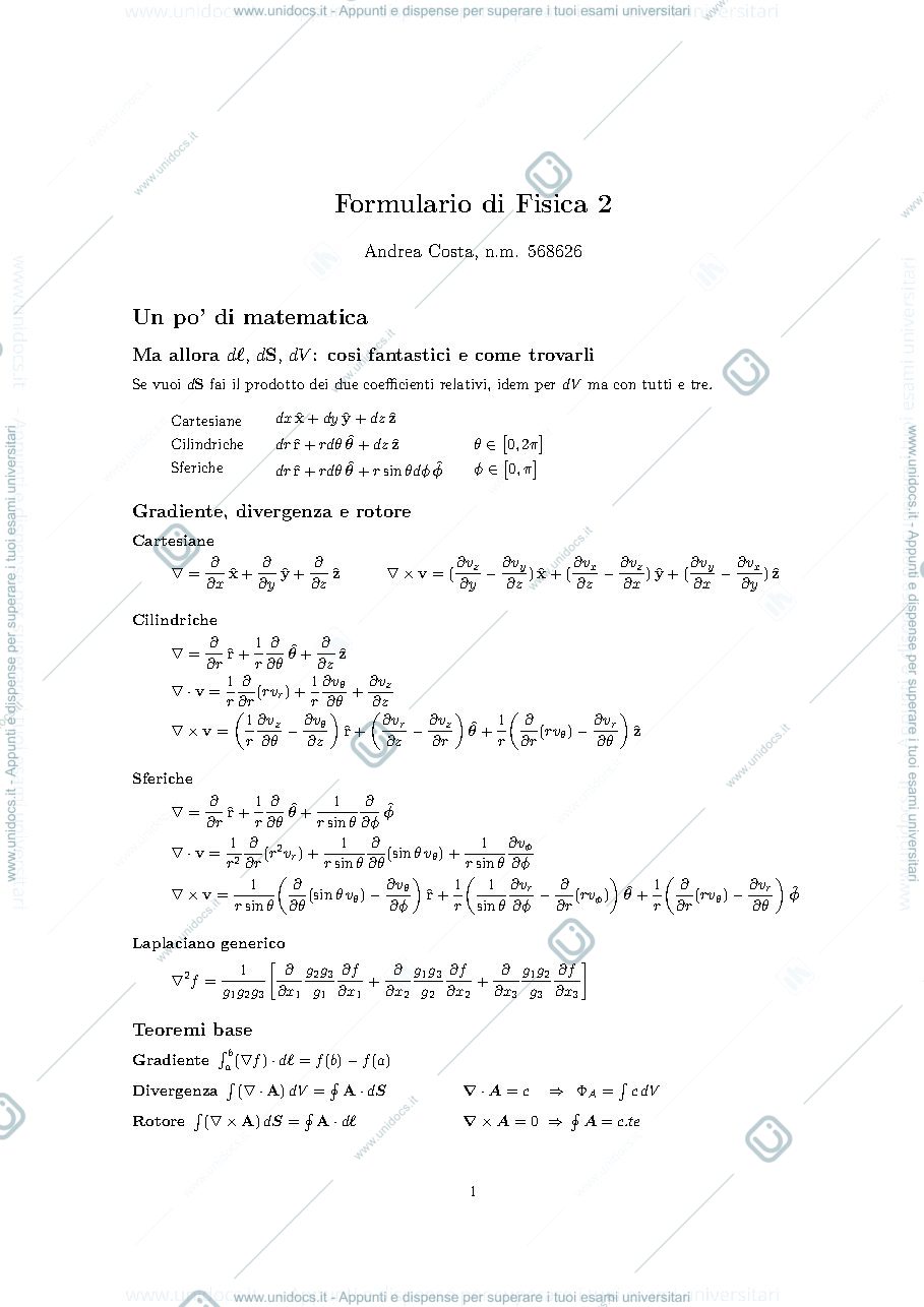 Anteprima pagina 1 — Riassunto Fisica 2