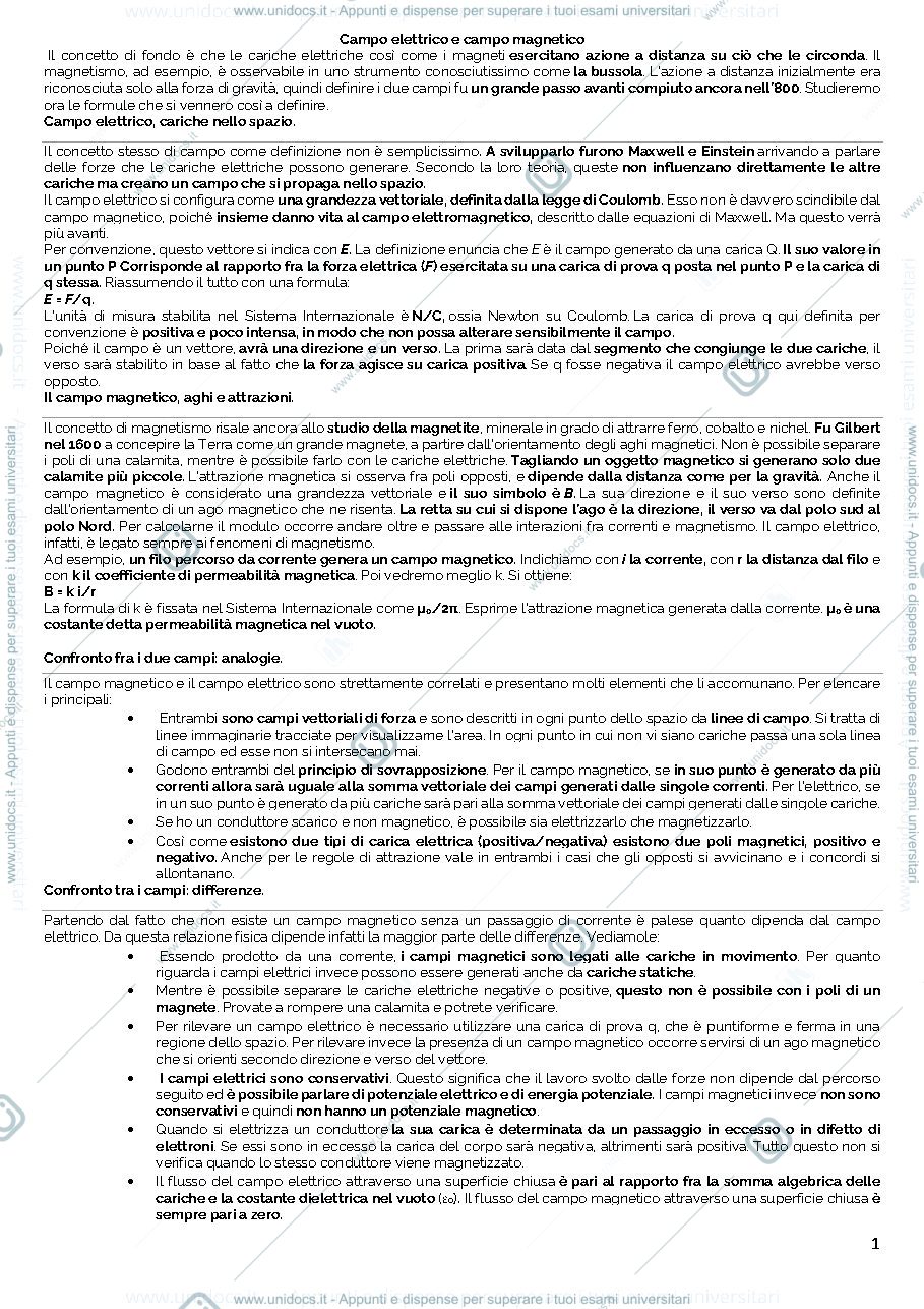 Anteprima pagina 1 — RIassunti di Fisica II