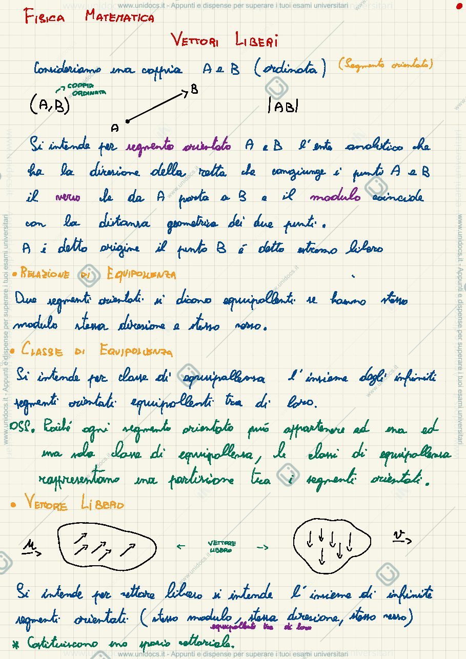 Anteprima pagina 1 — Vettori liberi ed applicati