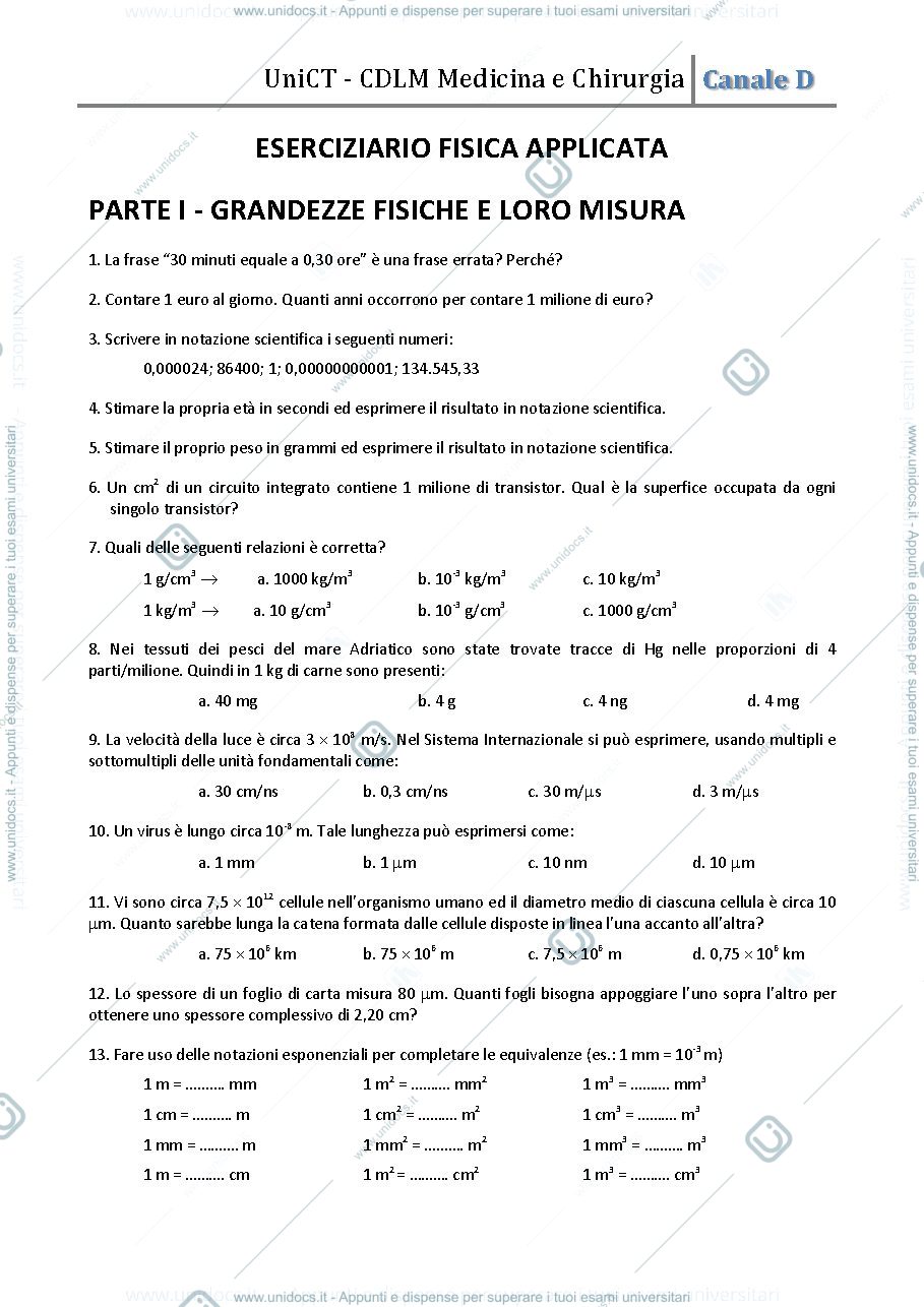 Anteprima pagina 1 — Eserciziario fisica medica