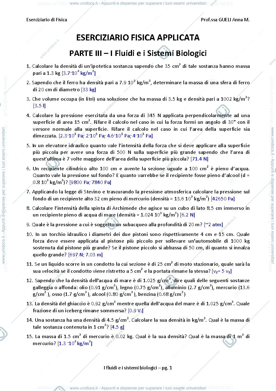 Anteprima pagina 1 — Eserciziario di fisica medica 