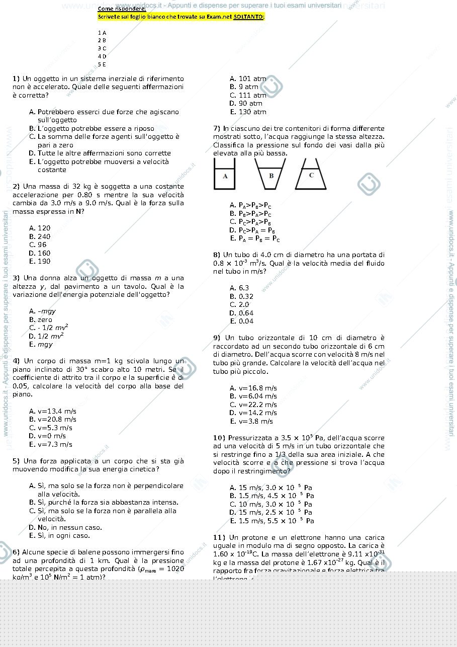 Anteprima pagina 1 — Esercitazione esame fisica