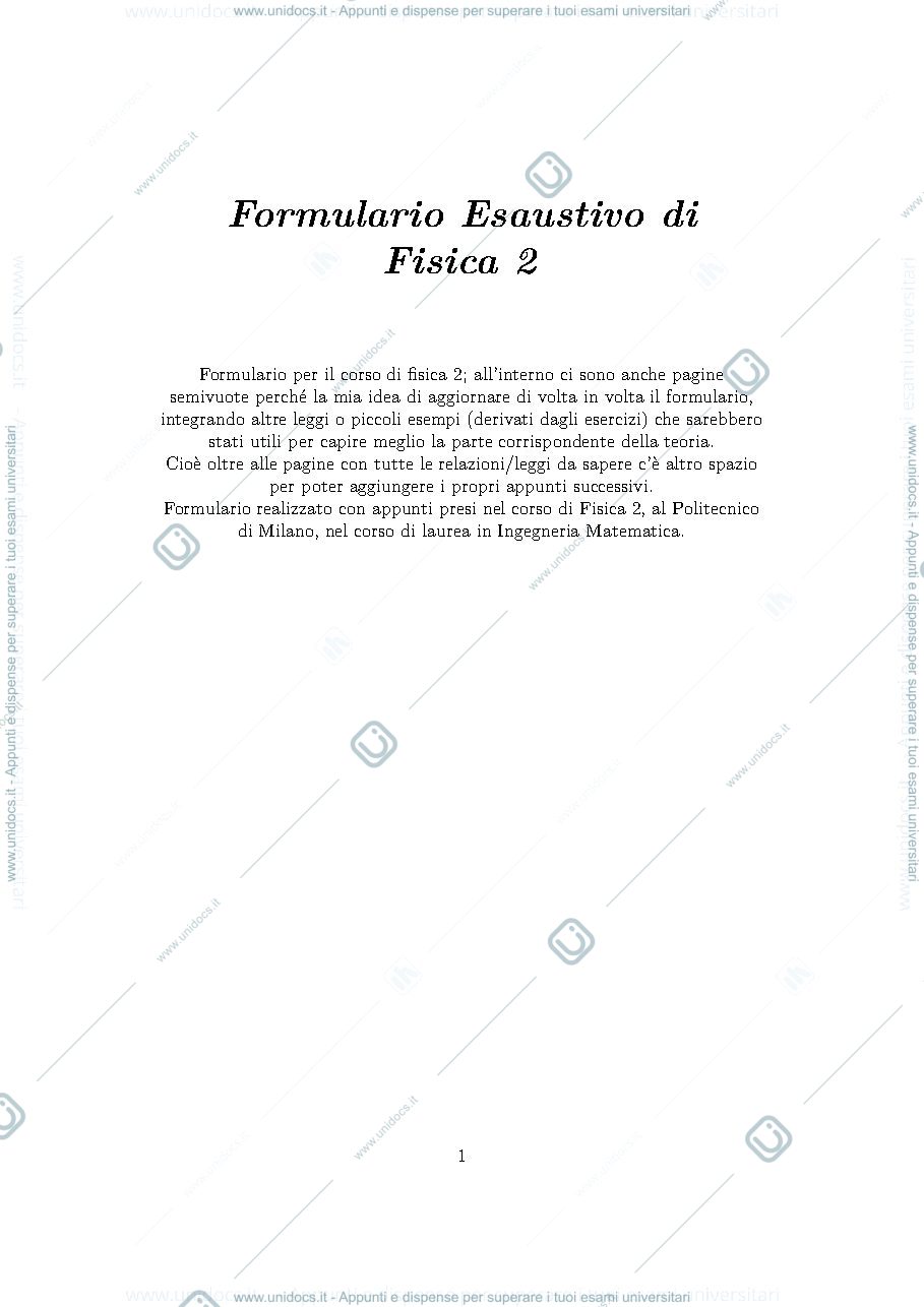 Anteprima pagina 1 — Formulario Esaustivo di Fisica 2