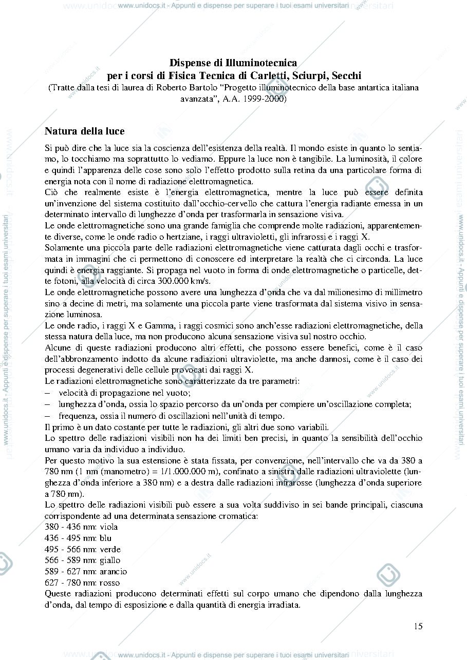 Anteprima pagina 1 — Dispense di Illuminotecnica